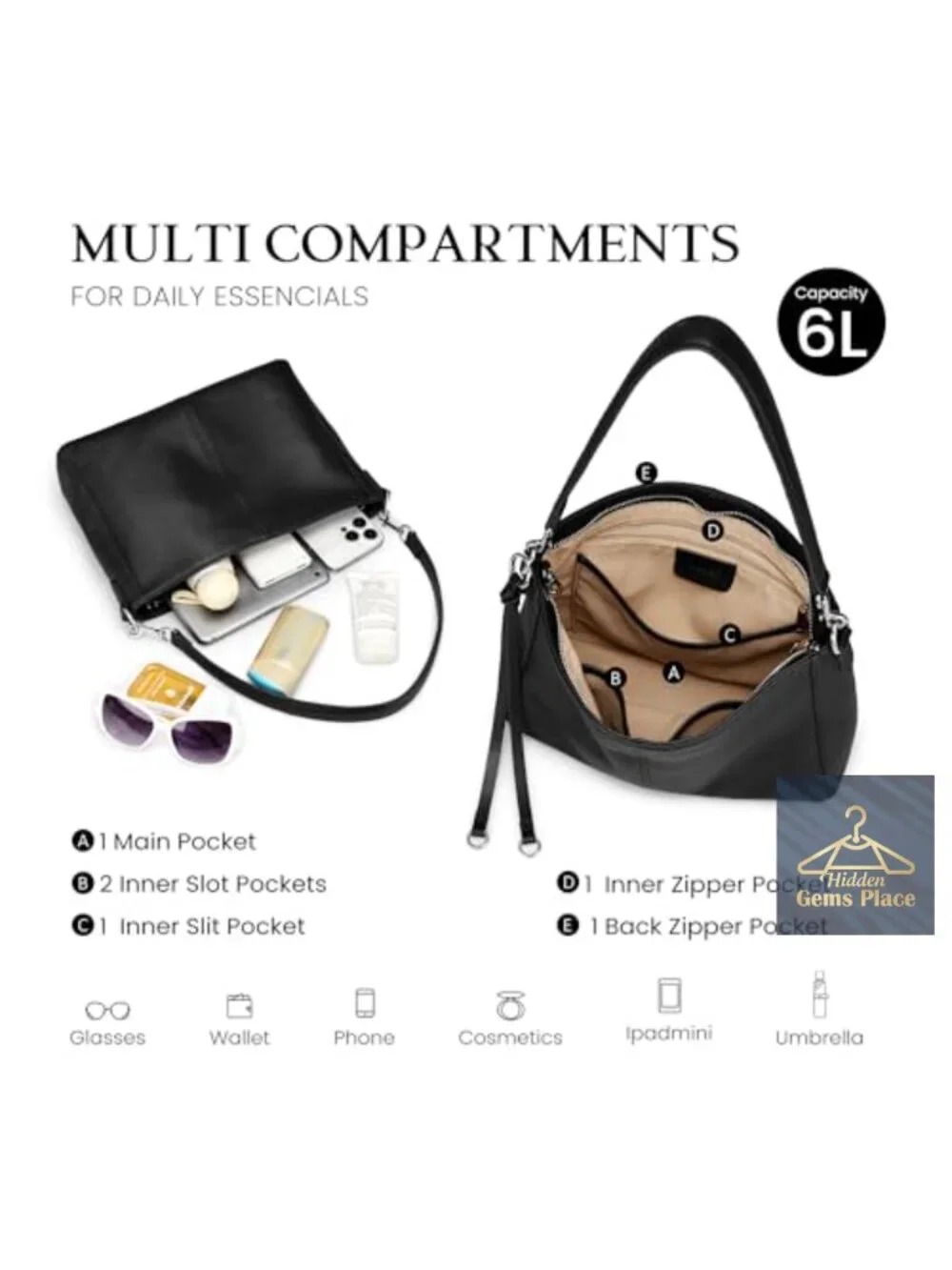 Genuine Leather Hobo Bag, Anti-Theft Crossbody Purse with RFID Wallet
